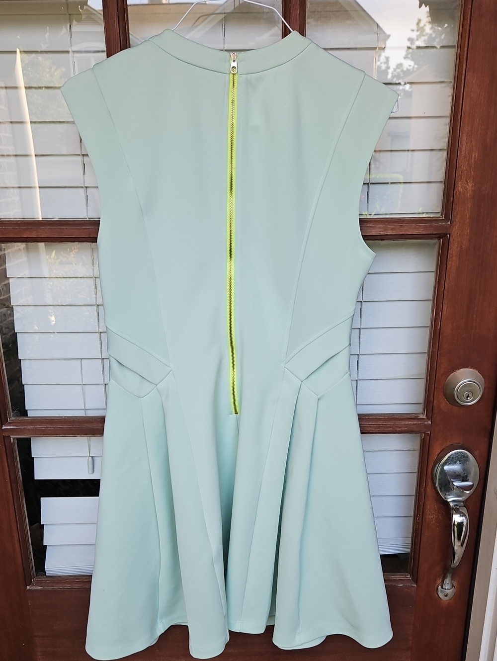 Ted Baker Women's Mint Lime Green Cap-Sleeve Fit & Flare Scuba Mini Dress - Picture 6 of 8